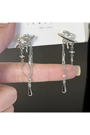 Elegant Saturn Chain Earrings with Crystal Detailing