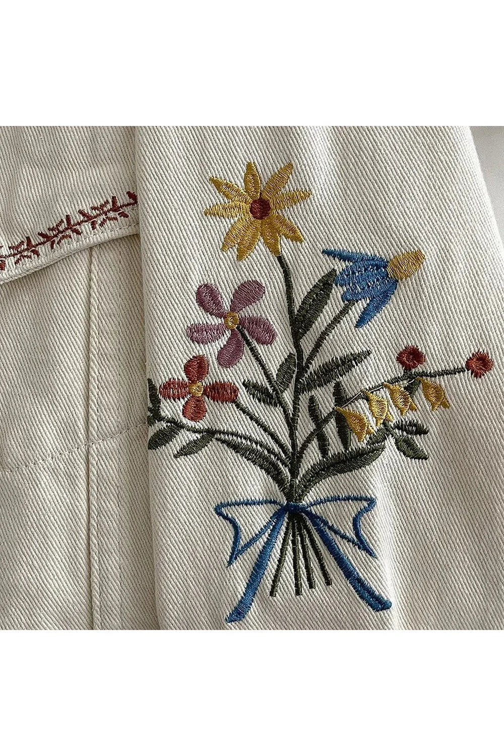 Fall Embroidered Garden Denim Jacket