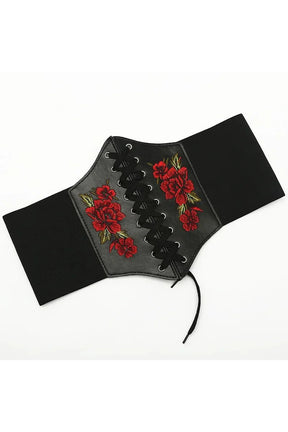 Black 1 Embroidered Gothic Corset Belt with intricate detailing.