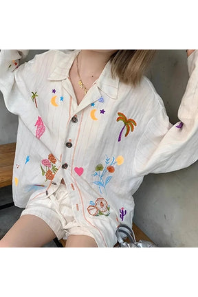 Embroidered Meadow Button-Up Shirt