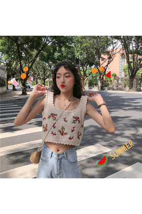 Embroidered Sleeveless Crop Top