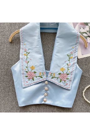 Embroidery Halter Tank Top