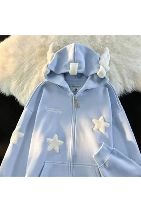 Fall Embroidery Star Hoodie Coat