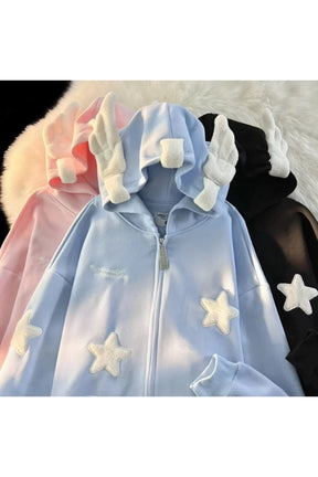 Fall Embroidery Star Hoodie Coat