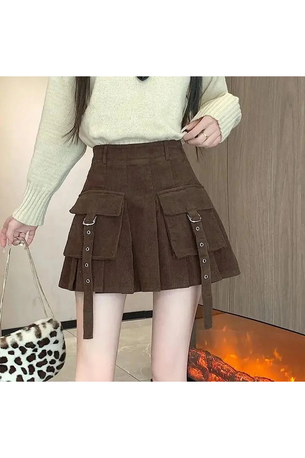 Stylish Espresso Flair Pocket Skirt in Coffee color.