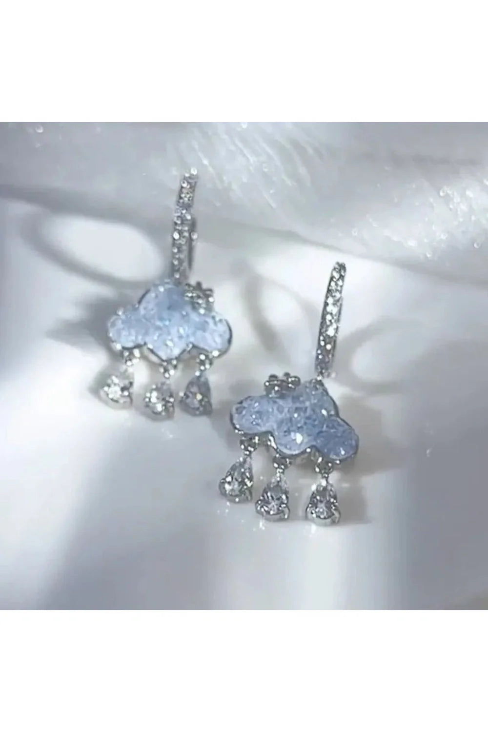 Ethereal Cloud Drop Earrings with Crystal Raindrops