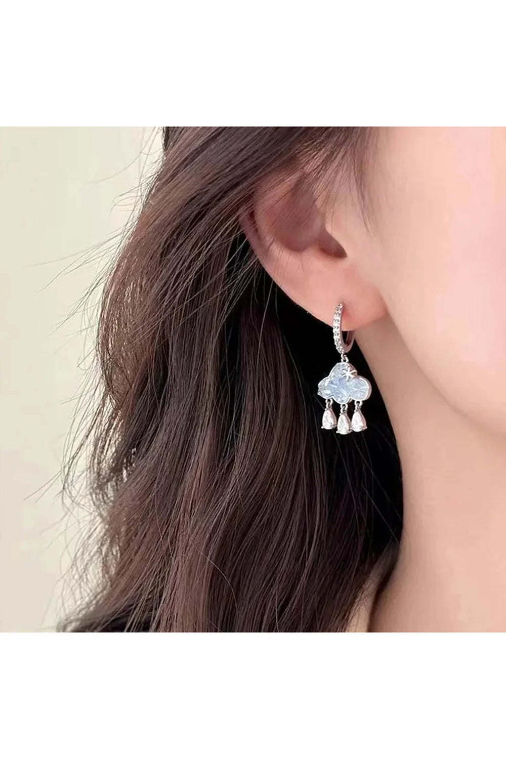 Ethereal Cloud Drop Earrings with Crystal Raindrops