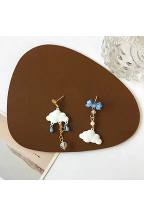 Ethereal Cloud Drop Earrings with Crystal Raindrops