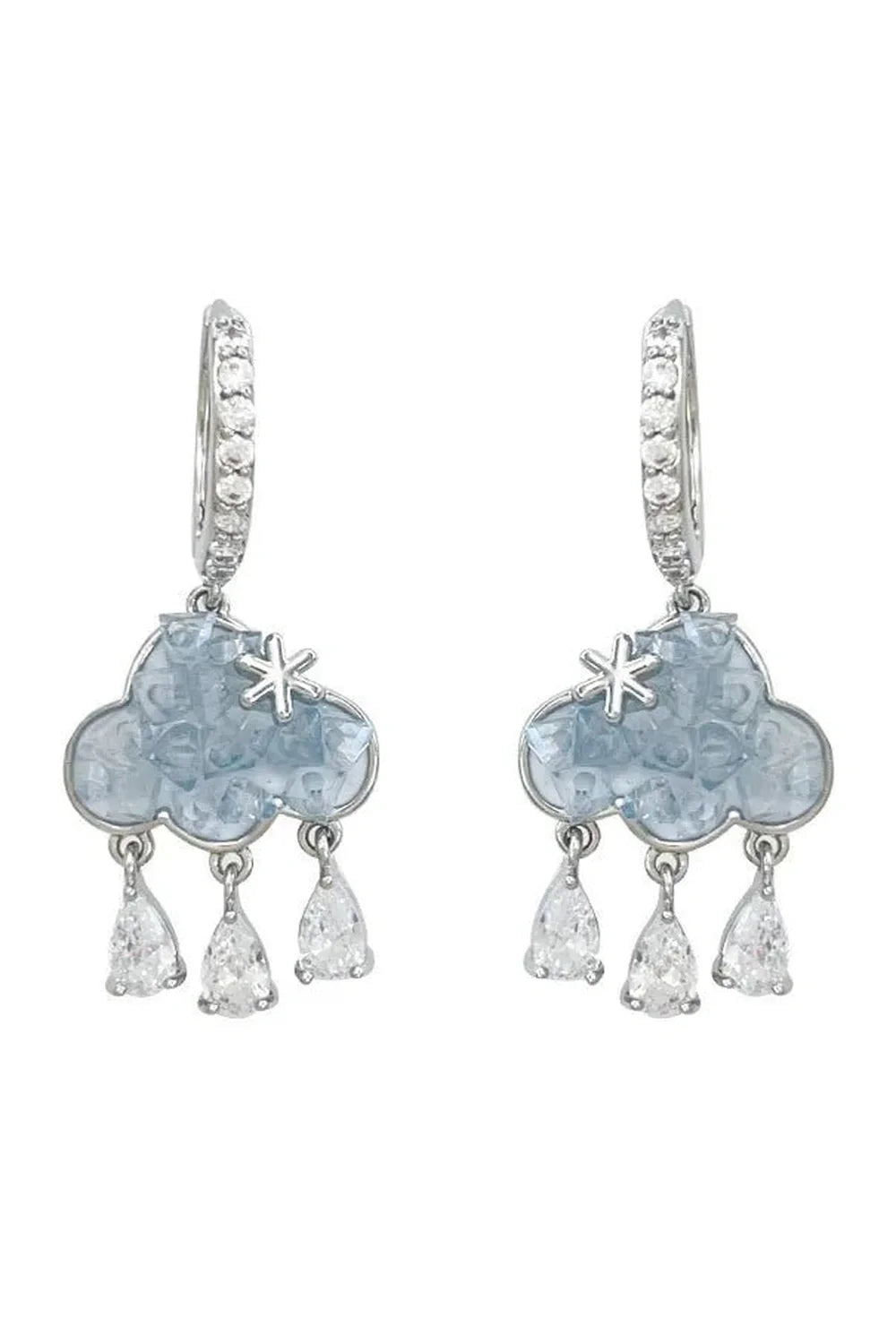 Ethereal Cloud Drop Earrings with Crystal Raindrops