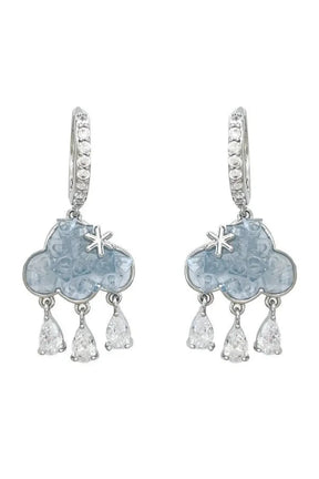 Ethereal Cloud Drop Earrings with Crystal Raindrops