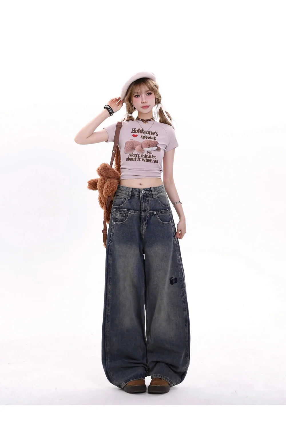 Blue Extreme Wide-Leg Baggy Jeans, oversized design.