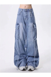 Blue Extreme Wide-Leg Cargo Jeans: Practical and stylish.