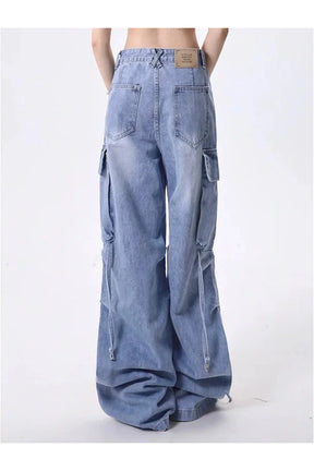 Blue Extreme Wide-Leg Cargo Jeans: Practical and stylish.