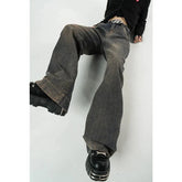 Deep blue Faded Grunge Baggy Jeans, distressed style.