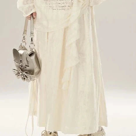 Elegant Faded Poetic Drape Set with Light Apricot Skirt.