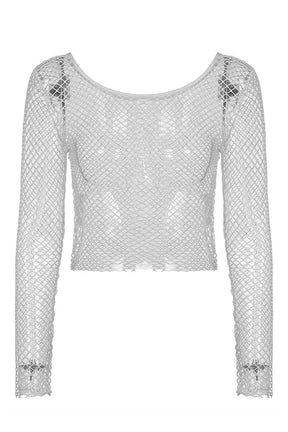 Stylish Fairy Grunge Knit Crop Top in White Net.