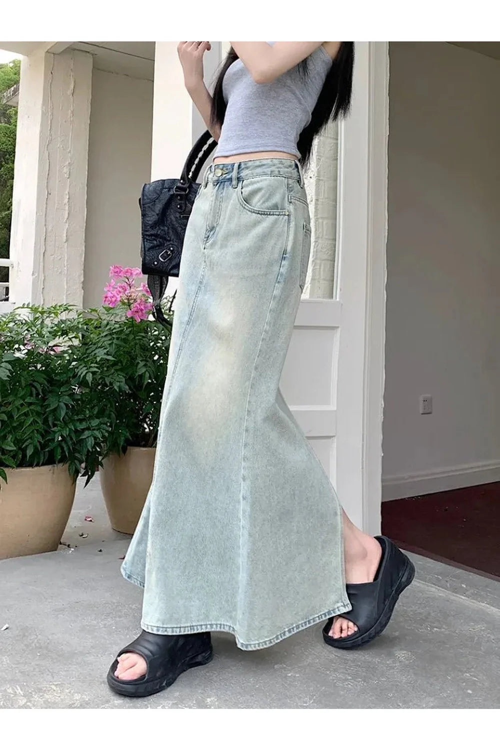 Fish Tail Long Denim Skirt