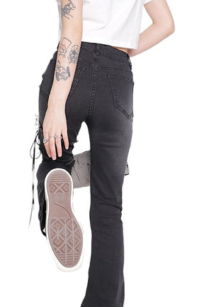 Flare Jeans Black Lacing High Waist