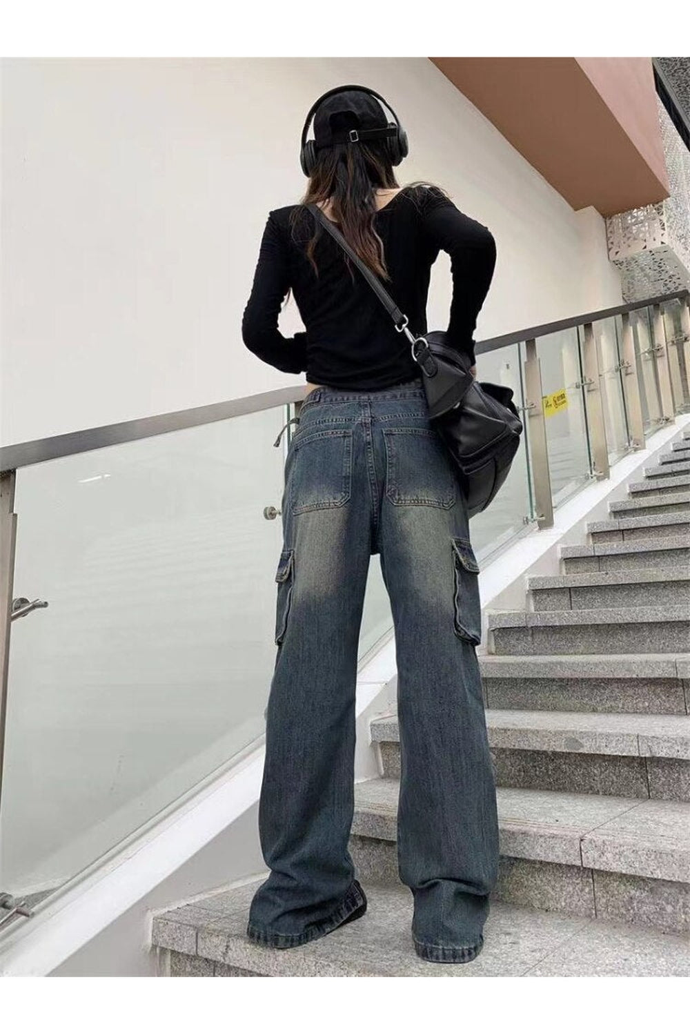 Flared Wide Leg Cargo Jeans