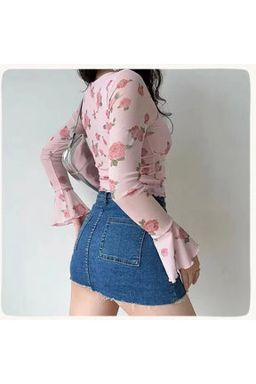 Floral Bell Sleeve Crop Top