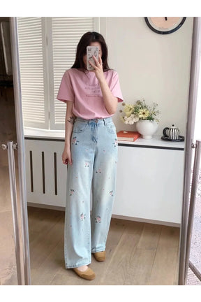 Fall Floral Dream Wide-Leg Jeans