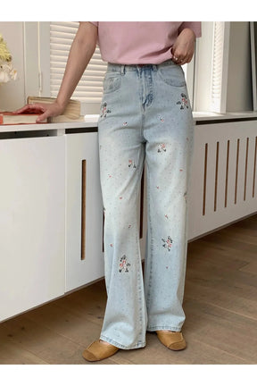 Fall Floral Dream Wide-Leg Jeans