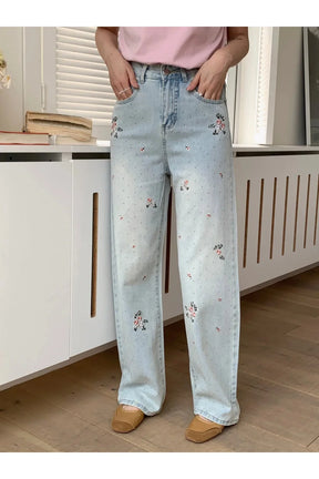 Fall Floral Dream Wide-Leg Jeans