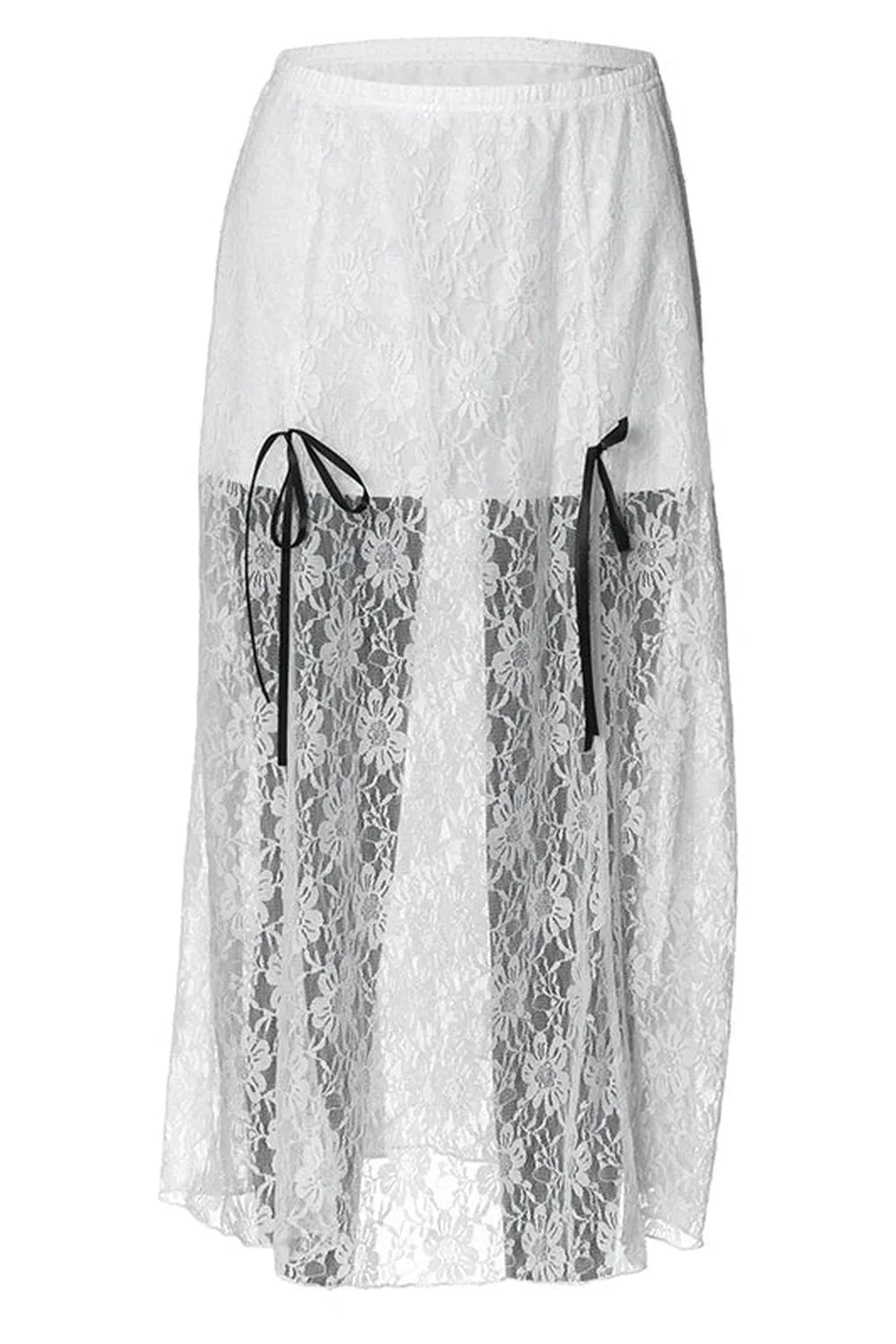 Elegant white floral lace mesh long skirt.