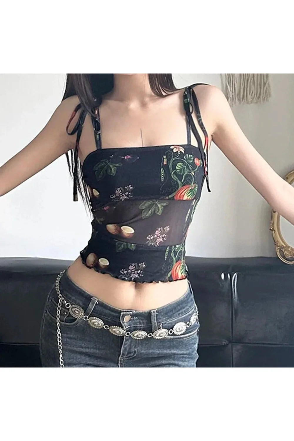 Floral Mesh Crop Top