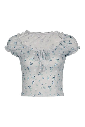 Blue Floral Print Cropped Top featuring vibrant design.