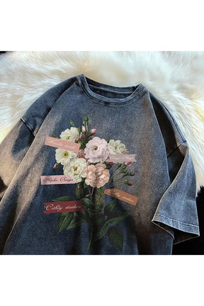 Floral Washed Cotton Oversized T-shirt