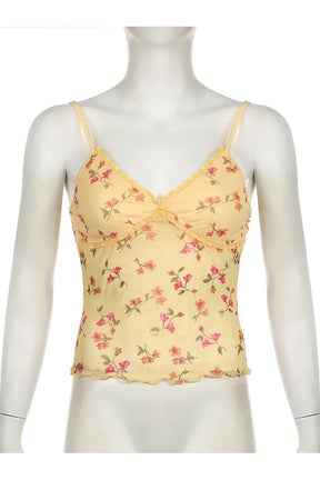 Floral Yellow Mesh Top in vibrant Yellow.