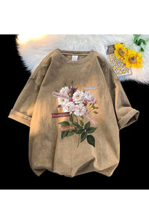 Brown Flowers Gothic Cotton T-shirt with elegant design.