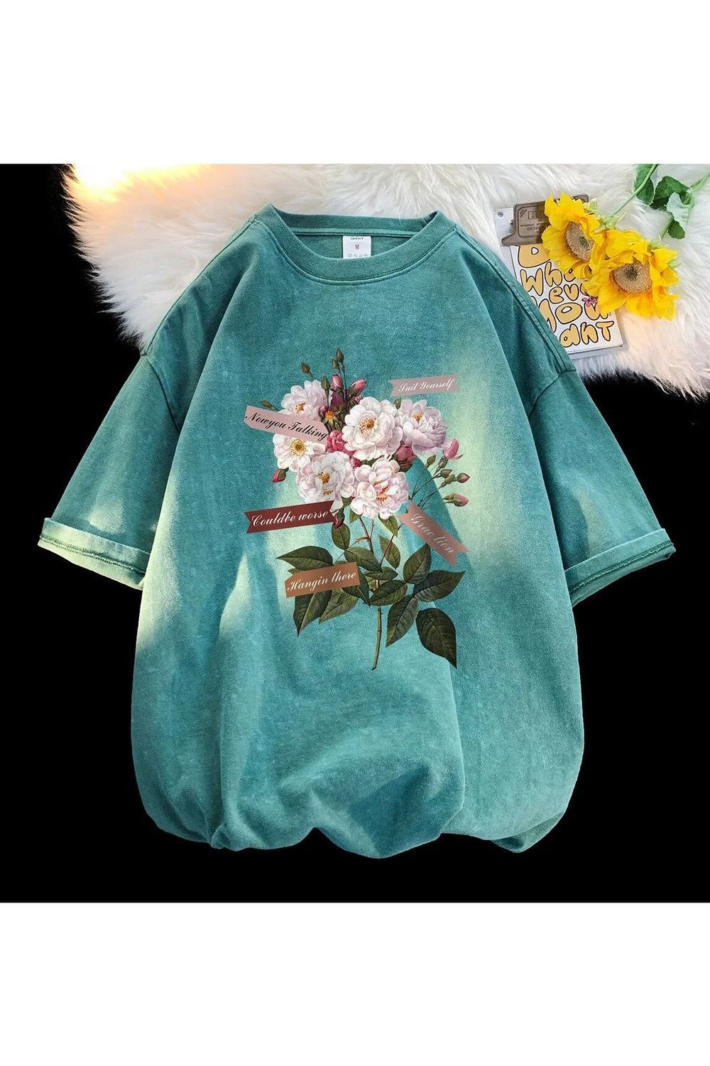 Light Green Flowers Gothic Tee with elegant design.