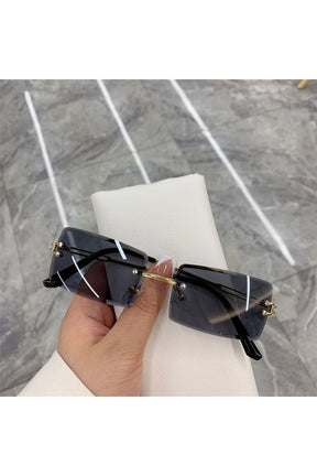 Chic Frameless Rectangle Shades Sunglasses in Gold Black.