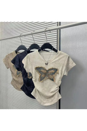 Frayed Butterfly Patch Top