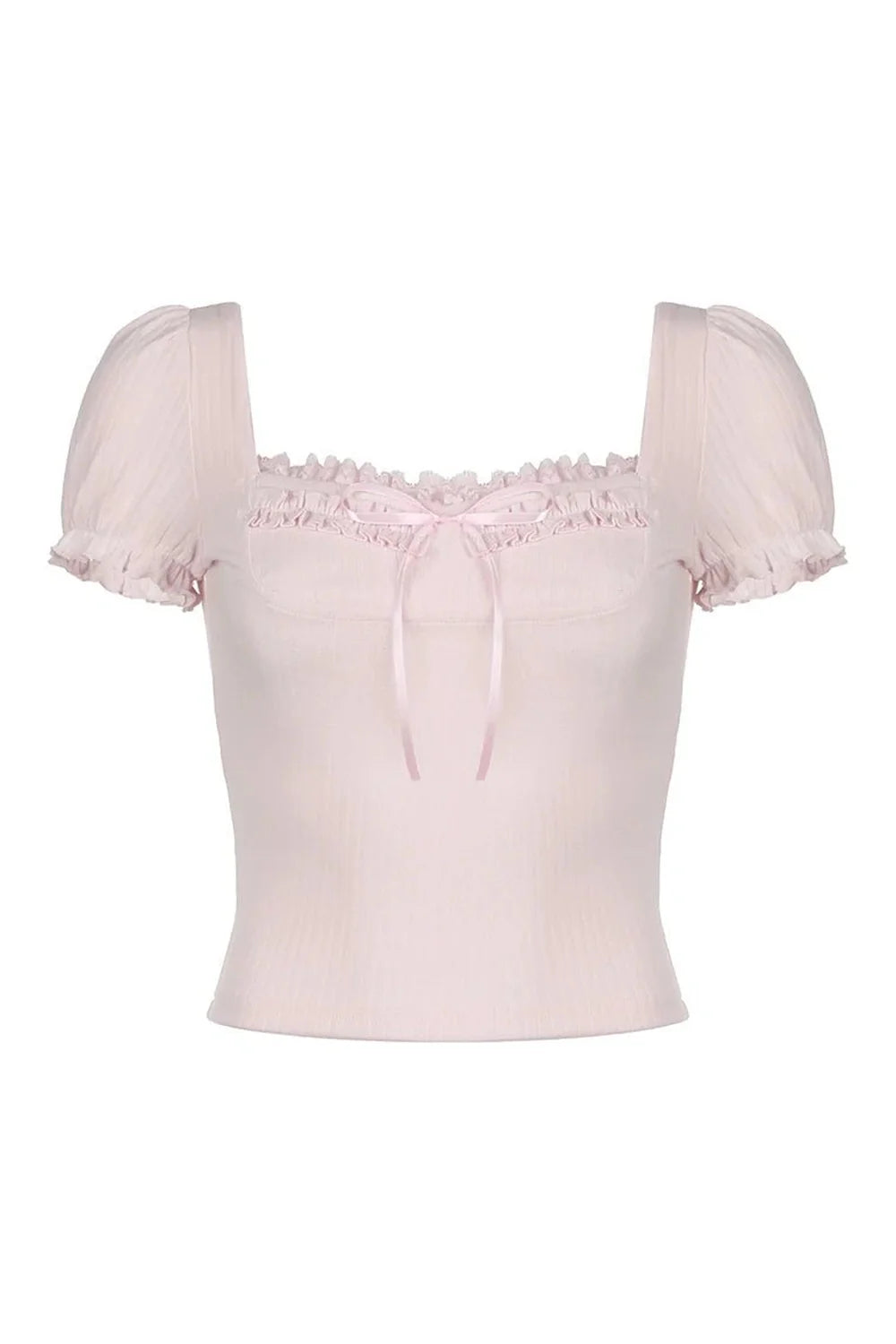 Pink Frill Lace Bow Top with delicate details.