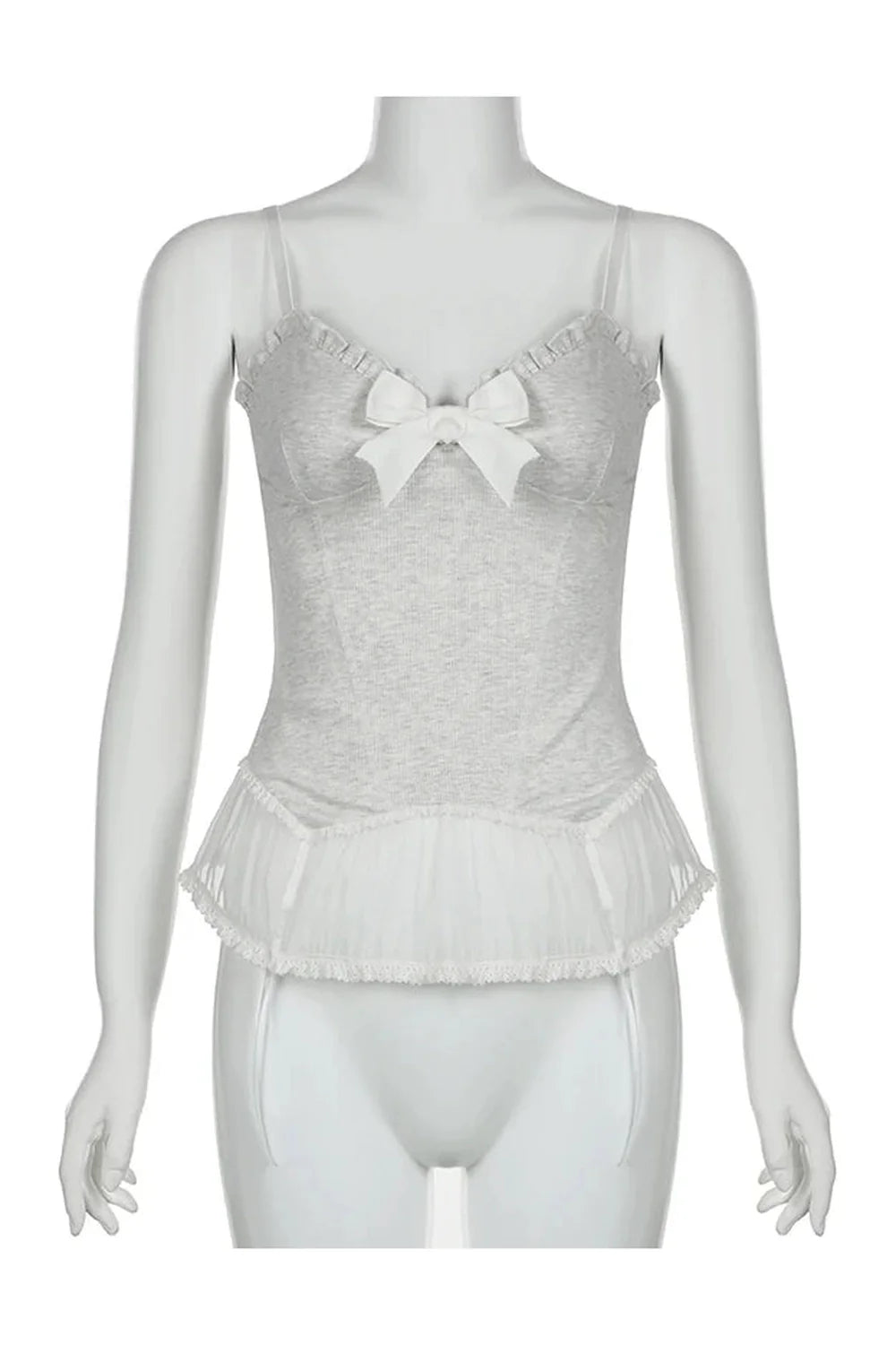 Gray Frosty Frills Camisole Top exudes elegance.