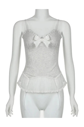 Gray Frosty Frills Camisole Top exudes elegance.