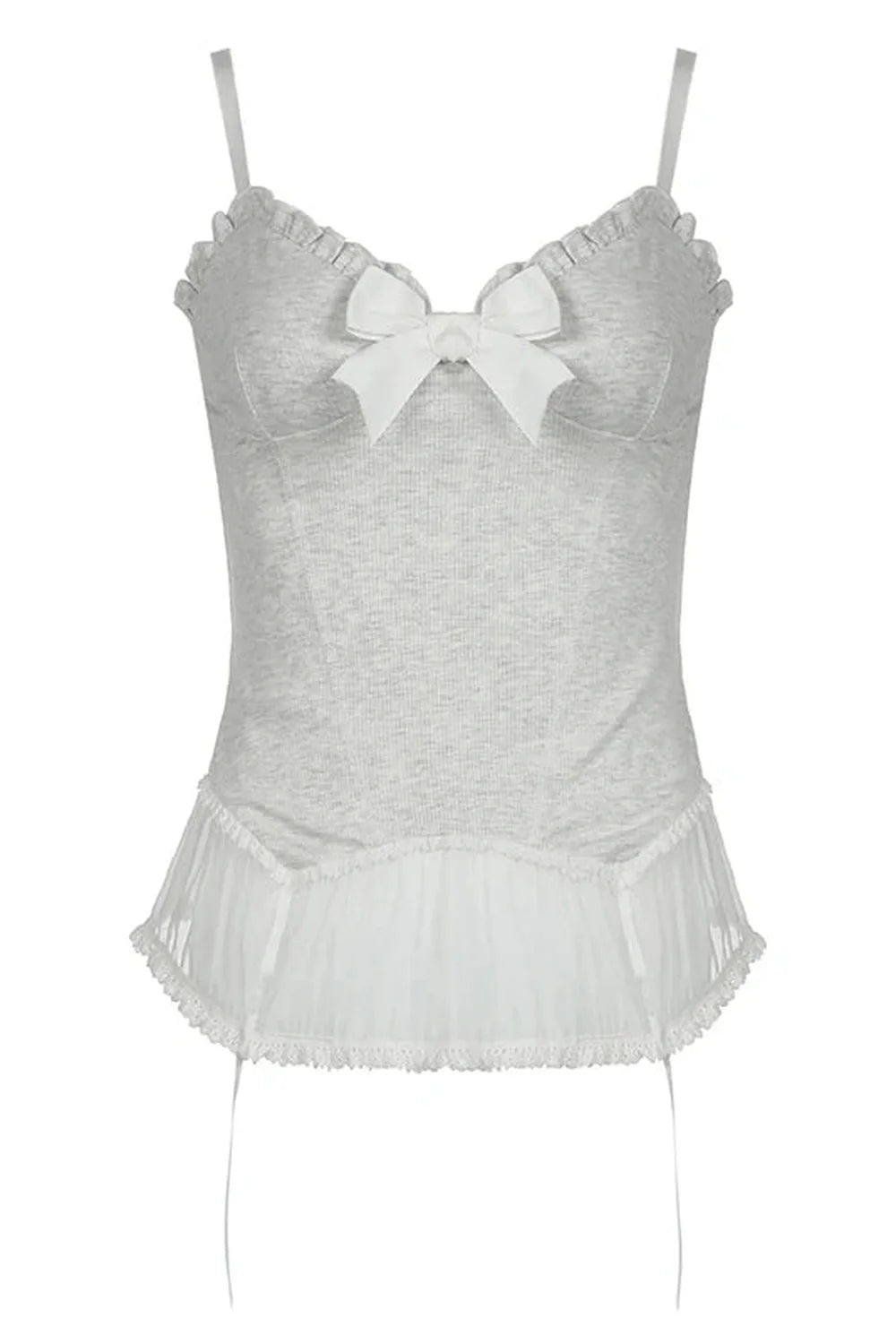 Gray Frosty Frills Camisole Top exudes elegance.