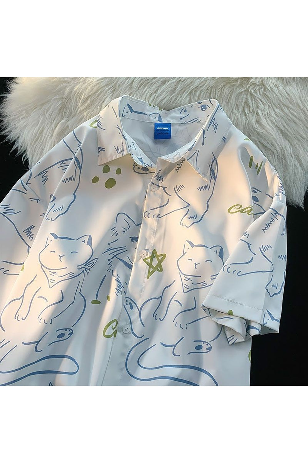 Fun Cartoon Cat Print Summer Shirt