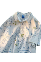 Fun Cartoon Cat Print Summer Shirt