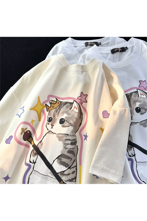 Funny Cat Graphic T-Shirt (W2245): Playful feline design.