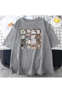 Oversize Gray T-Shirt with Funny Cat Meme