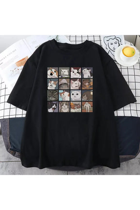 Oversized black Funny Cat Meme T-Shirt.