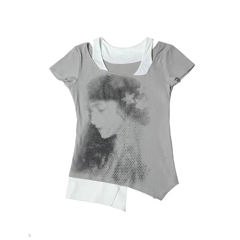 Sheer grey Ghostly Gaze Mesh Top captivates.