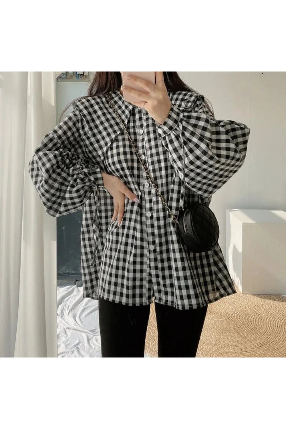 Gingham Charm Button-Up Blouse