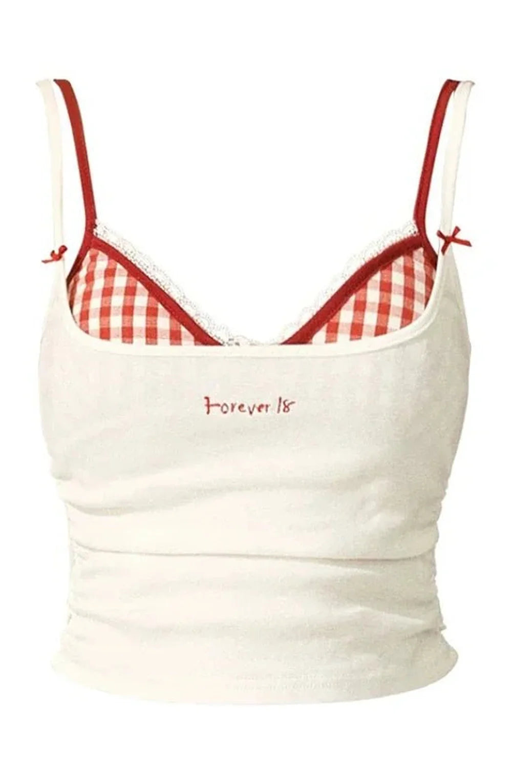 Stylish Gingham Peekaboo Cami Top in Red Plaid Set.