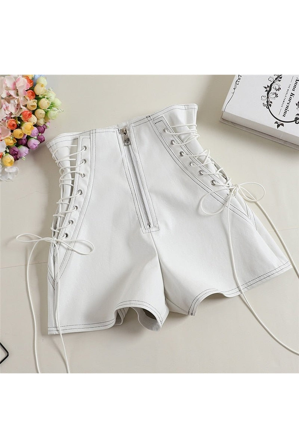 White Girls PU Shorts with edgy style.