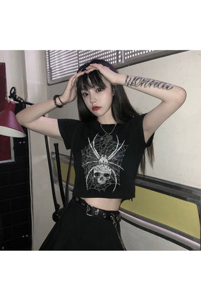 Goth Dark Punk Skull Print Crop Top